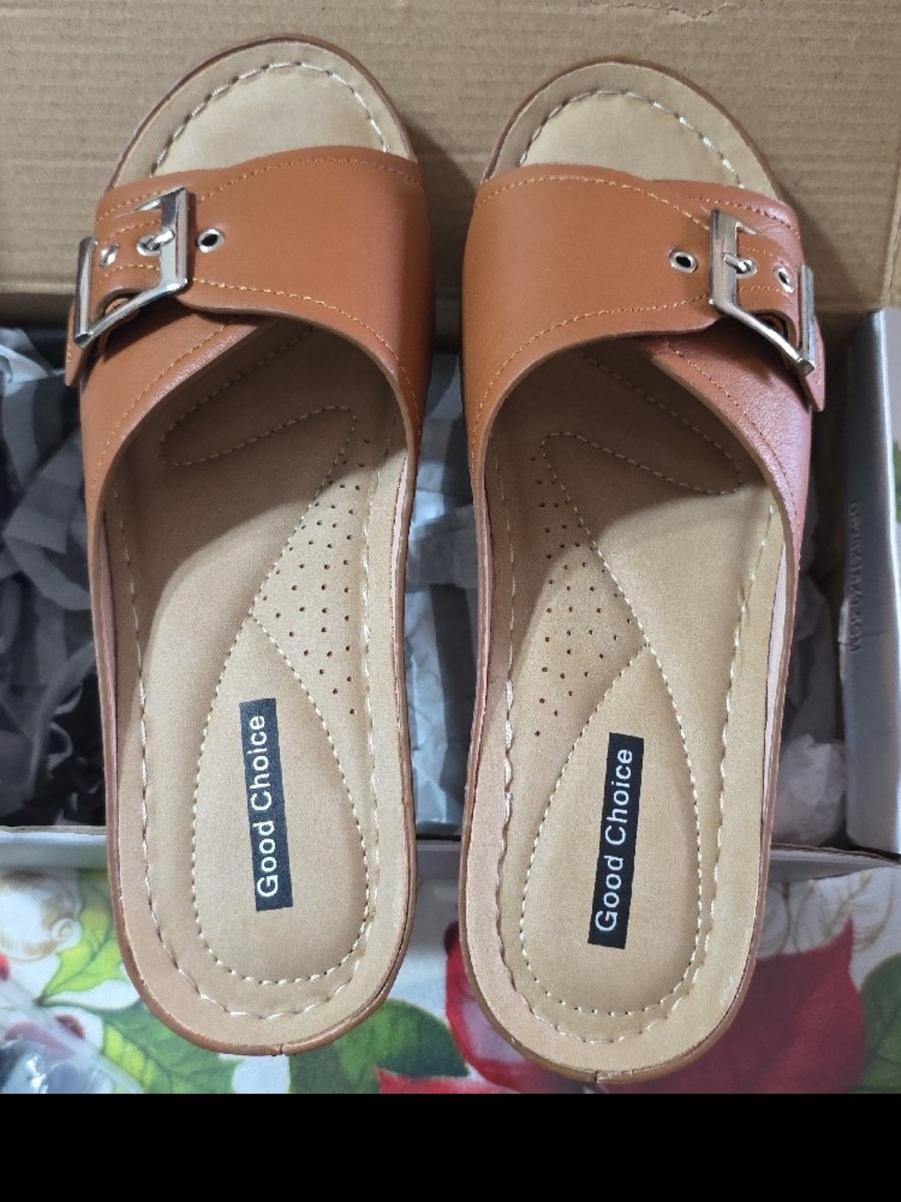 Good Choice Tan Buckle Wedge Slide - Women's Casual Comfort Wedge - Picture 16 of 17